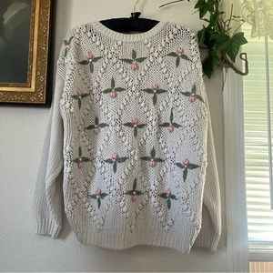 Vintage floral and pearl knit sweater